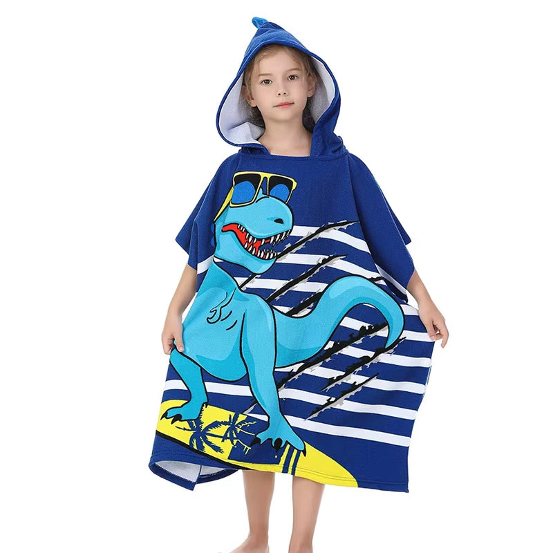 New Childrens Bath Towel Cartoon Print Cape Hooded Beach Bathrobe Soft Breathable Absorbent Quickdrying Bath Towel Robe