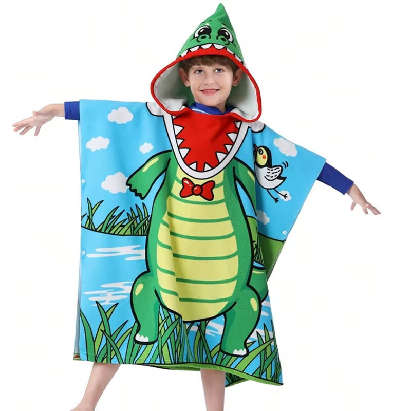 New Childrens Bath Towel Cartoon Print Cape Hooded Beach Bathrobe Soft Breathable Absorbent Quickdrying Bath Towel Robe