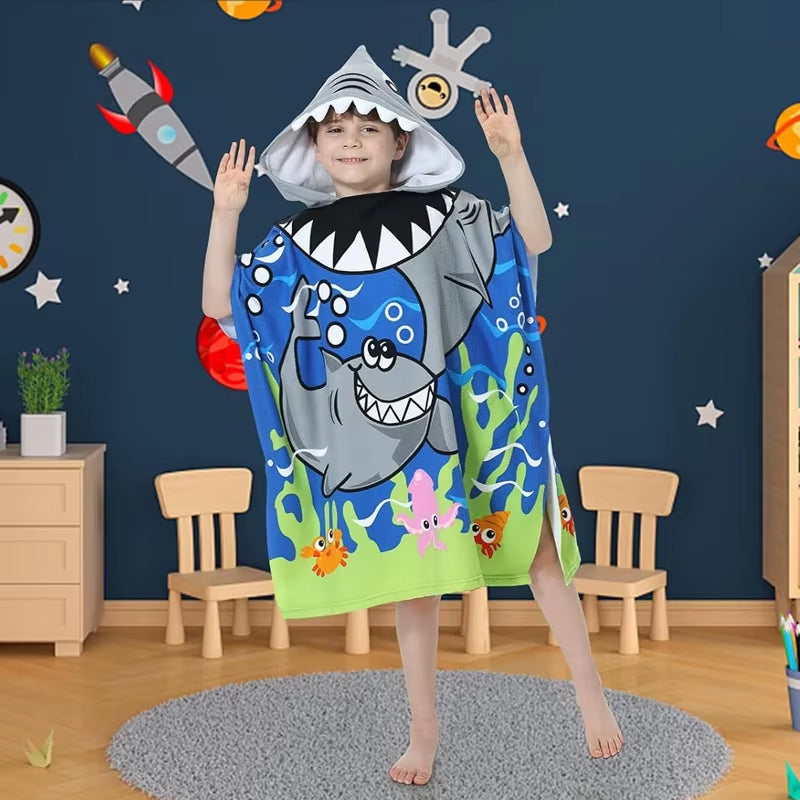 New Childrens Bath Towel Cartoon Print Cape Hooded Beach Bathrobe Soft Breathable Absorbent Quickdrying Bath Towel Robe