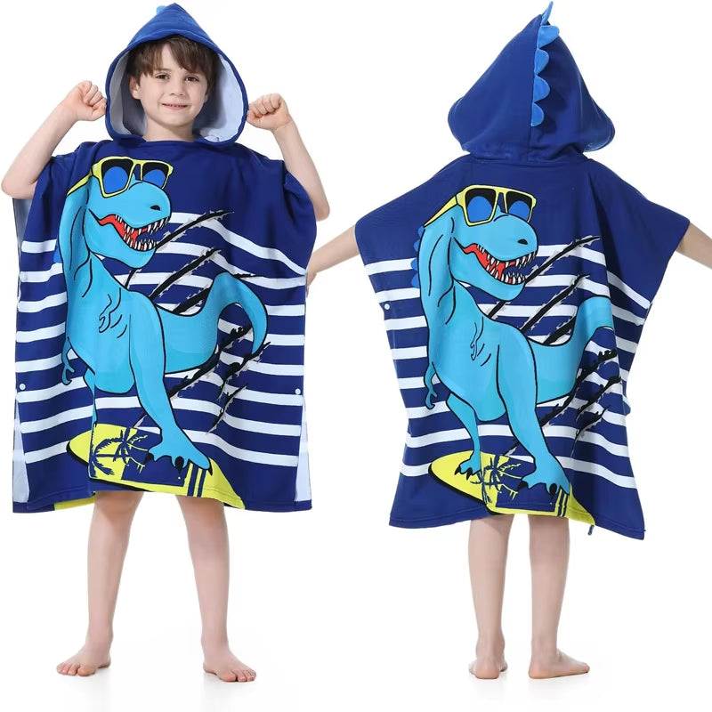 New Childrens Bath Towel Cartoon Print Cape Hooded Beach Bathrobe Soft Breathable Absorbent Quickdrying Bath Towel Robe