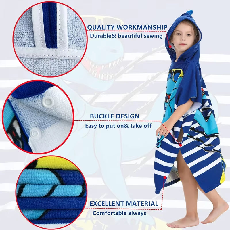 New Childrens Bath Towel Cartoon Print Cape Hooded Beach Bathrobe Soft Breathable Absorbent Quickdrying Bath Towel Robe