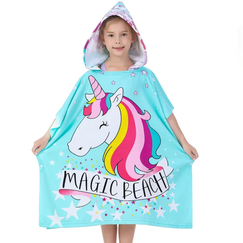 New Childrens Bath Towel Cartoon Print Cape Hooded Beach Bathrobe Soft Breathable Absorbent Quickdrying Bath Towel Robe