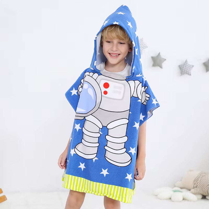 New Childrens Bath Towel Cartoon Print Cape Hooded Beach Bathrobe Soft Breathable Absorbent Quickdrying Bath Towel Robe