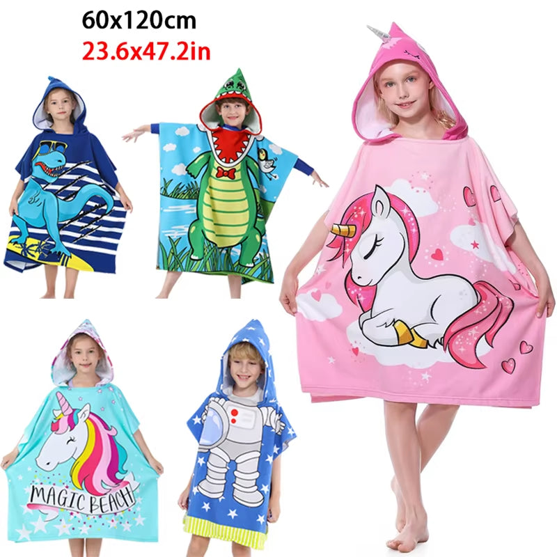 New Childrens Bath Towel Cartoon Print Cape Hooded Beach Bathrobe Soft Breathable Absorbent Quickdrying Bath Towel Robe