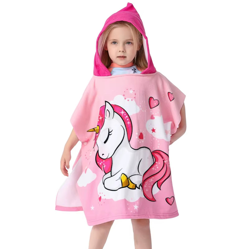 New Childrens Bath Towel Cartoon Print Cape Hooded Beach Bathrobe Soft Breathable Absorbent Quickdrying Bath Towel Robe