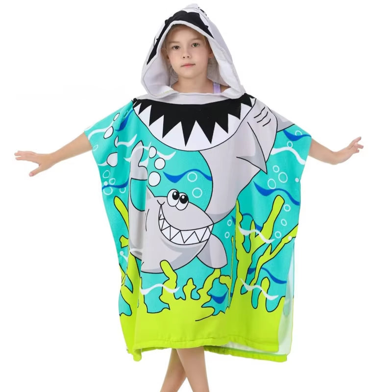 New Childrens Bath Towel Cartoon Print Cape Hooded Beach Bathrobe Soft Breathable Absorbent Quickdrying Bath Towel Robe