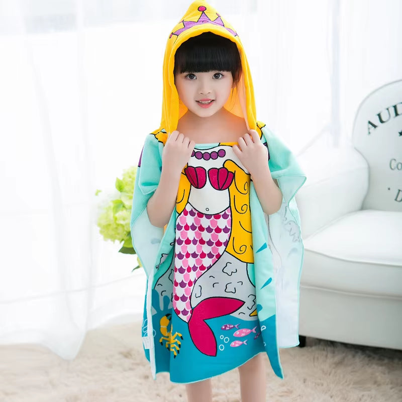 New Childrens Bath Towel Cartoon Print Cape Hooded Beach Bathrobe Soft Breathable Absorbent Quickdrying Bath Towel Robe